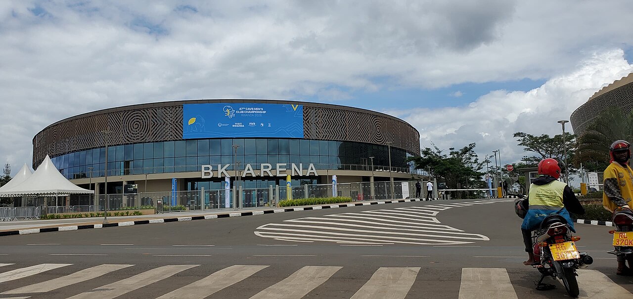 The glass front of BK Arena in Kigali.